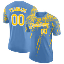 Load image into Gallery viewer, Custom Light Blue Yellow-White Distressed Scratch Brush Stroke Performance T-Shirt