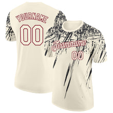 Загрузить изображение в средство просмотра галереи, Custom Cream Black-Crimson Distressed Scratch Brush Stroke Performance T-Shirt