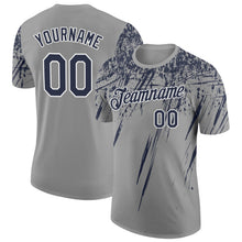 Charger l'image dans la galerie, Custom Gray Navy-White Distressed Scratch Brush Stroke Performance T-Shirt