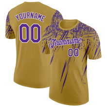 Load image into Gallery viewer, Custom Old Gold Purple-White Distressed Scratch Brush Stroke Performance T-Shirt