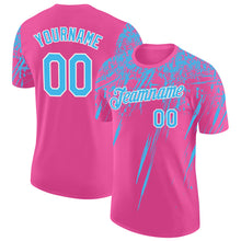 Load image into Gallery viewer, Custom Pink Sky Blue-White Distressed Scratch Brush Stroke Performance T-Shirt