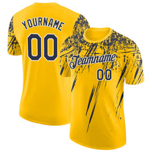 Load image into Gallery viewer, Custom Yellow Navy-White Distressed Scratch Brush Stroke Performance T-Shirt
