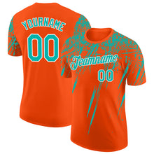 Charger l'image dans la galerie, Custom Orange Aqua-White Distressed Scratch Brush Stroke Performance T-Shirt