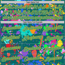 Laden Sie das Bild in den Galerie-Viewer, Custom Graffiti Pattern Teal-Gold Vibrant Multicolor Paint Splatter Performance T-Shirt