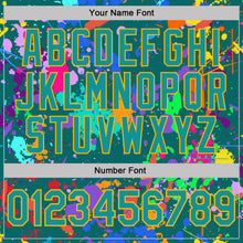 Laden Sie das Bild in den Galerie-Viewer, Custom Graffiti Pattern Teal-Gold Vibrant Multicolor Paint Splatter Performance T-Shirt