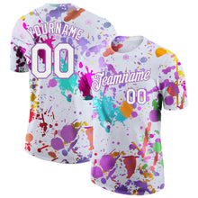 Laden Sie das Bild in den Galerie-Viewer, Custom Graffiti Pattern White-Medium Purple Vibrant Multicolor Paint Splatter Performance T-Shirt