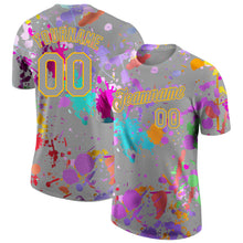 Загрузить изображение в средство просмотра галереи, Custom Graffiti Pattern Gray-Yellow Vibrant Multicolor Paint Splatter Performance T-Shirt