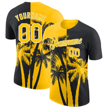 Laden Sie das Bild in den Galerie-Viewer, Custom Black Yellow-White Hawaii Tropical Coastal Palm Trees Performance T-Shirt