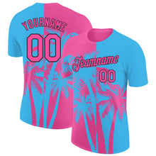 Load image into Gallery viewer, Custom Sky Blue Pink-Black Hawaii Tropical Coastal Palm Trees Performance T-Shirt