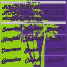 Загрузить изображение в средство просмотра галереи, Custom Purple Neon Green-Black Hawaii Tropical Coastal Palm Trees Performance T-Shirt