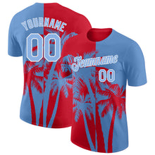 Load image into Gallery viewer, Custom Light Blue Red-White Hawaii Tropical Coastal Palm Trees Performance T-Shirt