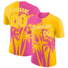 Charger l'image dans la galerie, Custom Yellow Pink-White Hawaii Tropical Coastal Palm Trees Performance T-Shirt