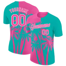 Load image into Gallery viewer, Custom Aqua Pink-White Hawaii Tropical Coastal Palm Trees Performance T-Shirt