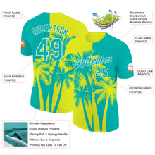 Laden Sie das Bild in den Galerie-Viewer, Custom Aqua Neon Yellow-White Hawaii Tropical Coastal Palm Trees Performance T-Shirt