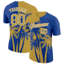 Загрузить изображение в средство просмотра галереи, Custom Royal Old Gold-White Hawaii Tropical Coastal Palm Trees Performance T-Shirt