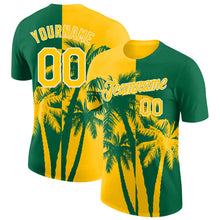 Load image into Gallery viewer, Custom Kelly Green Yellow-White Hawaii Tropical Coastal Palm Trees Performance T-Shirt