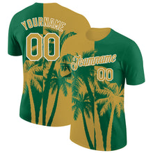 Charger l'image dans la galerie, Custom Kelly Green Old Gold-White Hawaii Tropical Coastal Palm Trees Performance T-Shirt