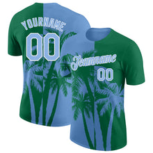 Laden Sie das Bild in den Galerie-Viewer, Custom Kelly Green Light Blue-White Hawaii Tropical Coastal Palm Trees Performance T-Shirt