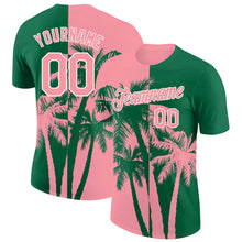 Загрузить изображение в средство просмотра галереи, Custom Kelly Green Medium Pink-White Hawaii Tropical Coastal Palm Trees Performance T-Shirt