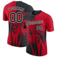 Загрузить изображение в средство просмотра галереи, Custom Red Black-White Hawaii Tropical Coastal Palm Trees Performance T-Shirt