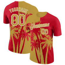Загрузить изображение в средство просмотра галереи, Custom Red Old Gold-White Hawaii Tropical Coastal Palm Trees Performance T-Shirt