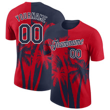 Load image into Gallery viewer, Custom Red Navy-White Hawaii Tropical Coastal Palm Trees Performance T-Shirt