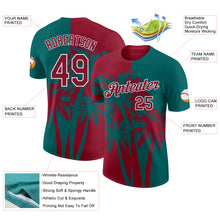 Laden Sie das Bild in den Galerie-Viewer, Custom Teal Crimson-White Hawaii Tropical Coastal Palm Trees Performance T-Shirt