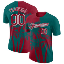 Laden Sie das Bild in den Galerie-Viewer, Custom Teal Crimson-White Hawaii Tropical Coastal Palm Trees Performance T-Shirt