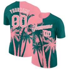 Load image into Gallery viewer, Custom Teal Medium Pink-White Hawaii Tropical Coastal Palm Trees Performance T-Shirt