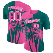 Загрузить изображение в средство просмотра галереи, Custom Teal Pink-White Hawaii Tropical Coastal Palm Trees Performance T-Shirt