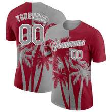 Load image into Gallery viewer, Custom Crimson Gray-White Hawaii Tropical Coastal Palm Trees Performance T-Shirt
