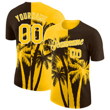 Laden Sie das Bild in den Galerie-Viewer, Custom Brown Yellow-White Hawaii Tropical Coastal Palm Trees Performance T-Shirt