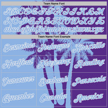 Laden Sie das Bild in den Galerie-Viewer, Custom Purple Light Blue-White Hawaii Tropical Coastal Palm Trees Performance T-Shirt