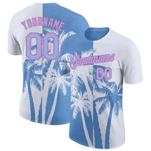 Laden Sie das Bild in den Galerie-Viewer, Custom White Light Blue-Pink Hawaii Tropical Coastal Palm Trees Performance T-Shirt