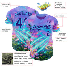 Laden Sie das Bild in den Galerie-Viewer, Custom Purple Dark Purple Pink-Sky Blue Cyber Tropical Palm Trees Psychedelic Sky Authentic Baseball Jersey