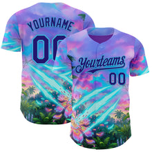 Laden Sie das Bild in den Galerie-Viewer, Custom Purple Dark Purple Pink-Sky Blue Cyber Tropical Palm Trees Psychedelic Sky Authentic Baseball Jersey