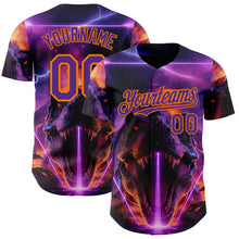 Charger l'image dans la galerie, Custom Black Purple-Bay Orange Cyber Tropical Palm Trees Dinosaur Gothic Fantasy Authentic Baseball Jersey