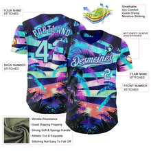 Laden Sie das Bild in den Galerie-Viewer, Custom Blue Ice Blue-Purple Cyber Tropical Palm Trees Music Festival Authentic Baseball Jersey