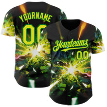 Загрузить изображение в средство просмотра галереи, Custom Black Neon Yellow-Grass Green Cyber Tropical Palm Trees Music Festival Authentic Baseball Jersey