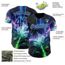 Загрузить изображение в средство просмотра галереи, Custom Black Dark Purple-Ice Blue Cyber Tropical Palm Trees Dinosaur Gothic Fantasy Authentic Baseball Jersey