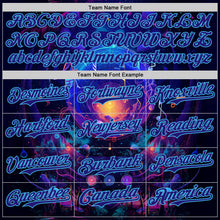 Laden Sie das Bild in den Galerie-Viewer, Custom Blue Dark Purple-Sky Blue Cyber Tropical Palm Trees Music Festival Cosmic Nebula Authentic Baseball Jersey