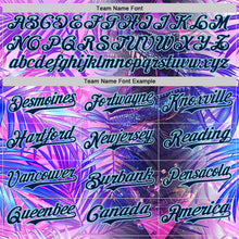 Загрузить изображение в средство просмотра галереи, Custom Purple Navy-Ice Blue Cyber Tropical Palm Trees Dinosaur Gothic Fantasy Authentic Baseball Jersey