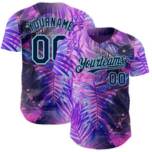 Загрузить изображение в средство просмотра галереи, Custom Purple Navy-Ice Blue Cyber Tropical Palm Trees Dinosaur Gothic Fantasy Authentic Baseball Jersey