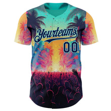 Laden Sie das Bild in den Galerie-Viewer, Custom Ice Blue-Navy Cyber Tropical Palm Trees Music Festival Authentic Baseball Jersey