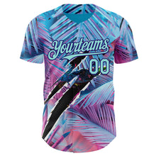 Laden Sie das Bild in den Galerie-Viewer, Custom Blue Ice Blue Pink-Dark Purple Cyber Tropical Palm Trees Music Festival Gothic Fantasy Authentic Baseball Jersey