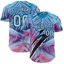 Laden Sie das Bild in den Galerie-Viewer, Custom Blue Ice Blue Pink-Dark Purple Cyber Tropical Palm Trees Music Festival Gothic Fantasy Authentic Baseball Jersey