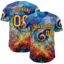 Laden Sie das Bild in den Galerie-Viewer, Custom Blue Gold Red-Dark Purple Cyber Tropical Palm Trees Music Festival Fluid Liquid Authentic Baseball Jersey