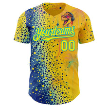 Charger l'image dans la galerie, Custom Yellow Light Yellow Blue-Lakes Blue Cyber Tropical Palm Trees Music Festival Gradient Neon Polka Dot Authentic Baseball Jersey