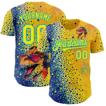 Charger l'image dans la galerie, Custom Yellow Light Yellow Blue-Lakes Blue Cyber Tropical Palm Trees Music Festival Gradient Neon Polka Dot Authentic Baseball Jersey