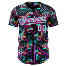 Загрузить изображение в средство просмотра галереи, Custom Black Ice Blue-Deep Pink Cyber Tropical Palm Trees Music Festival Authentic Baseball Jersey